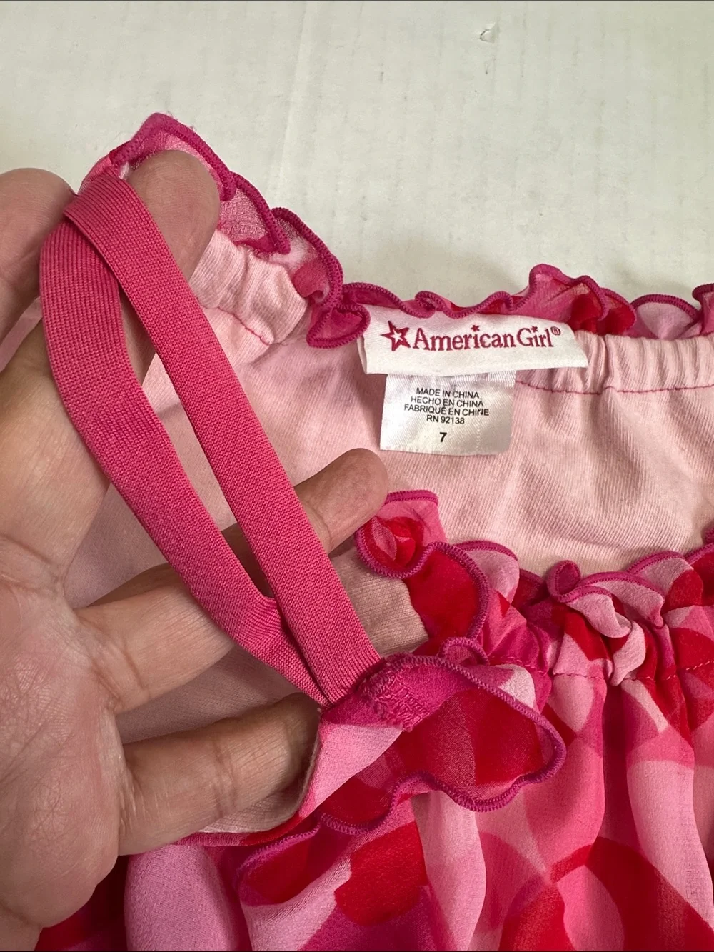 American Girl Red Hearts Ruffle Dress Sleeveless Youth Girls Size 7